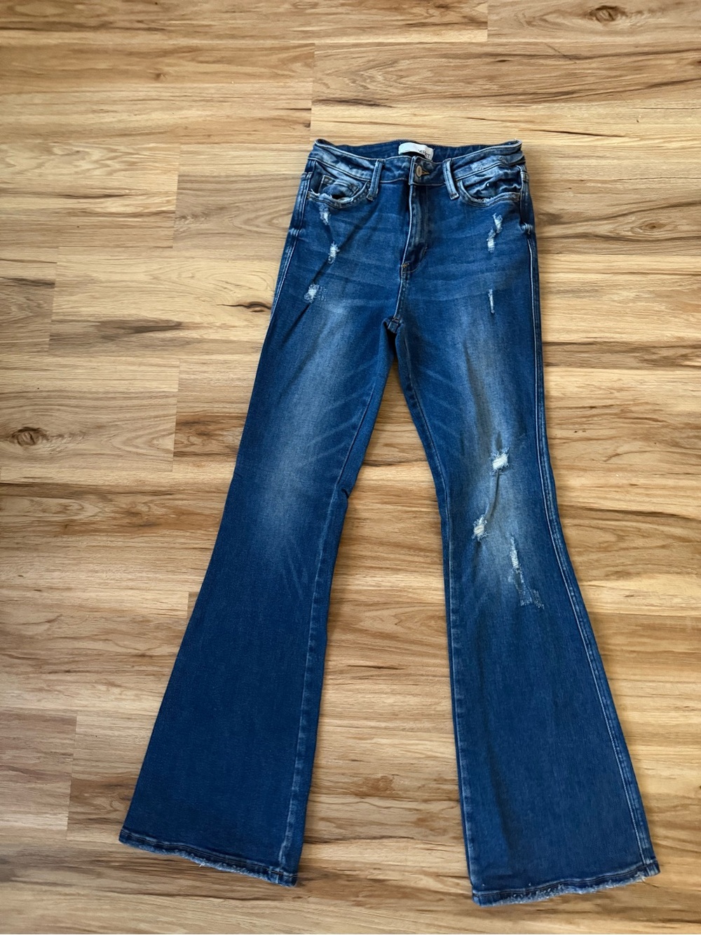 VERVET BY FLYING MONKEY Dark Blue Distressed Flare Jeans